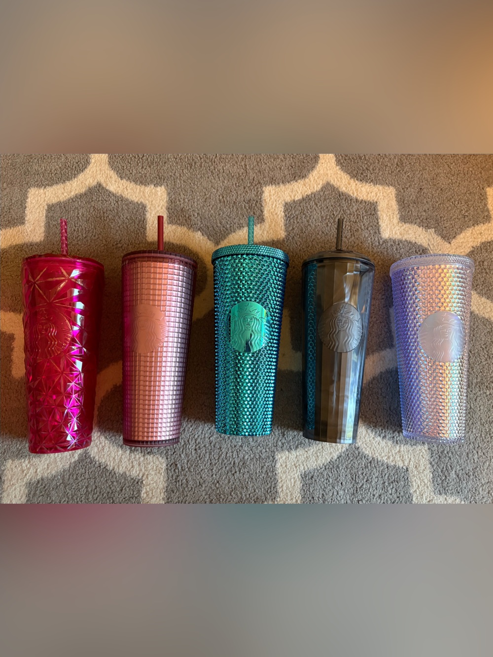 Starbucks Pink, Teal, Purple and Black Iridescent Studded Tumbler Set